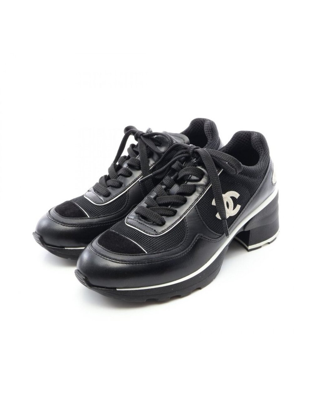 Chanel Sneakers CC Logo Leather Suede Heels